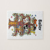 Monogramnaam van Cats Flowers Cute Colorful Tree C Legpuzzel (Horizontaal)