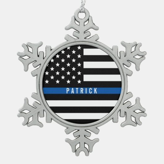 Monogramnaam van de politie van Thin Blue Line Tin Sneeuwvlok Ornament (Voorkant)