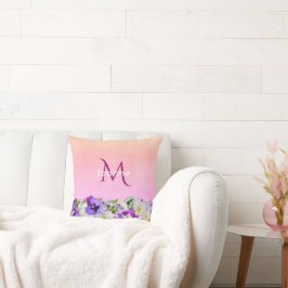 Monogramnaam Violet roze florals Kussen