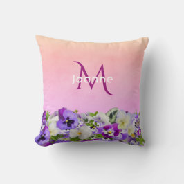 Monogramnaam Violet roze florals Kussen