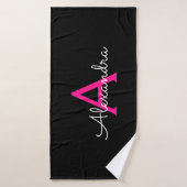 Monogramnaam warm roze zwart meisje Modern Badhanddoek (Badhanddoek)