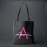 Monogramnaam warm roze zwart meisje Modern Tote Bag<br><div class="desc">Zwart en Hot Pink Elegant Voeg je eigen naam Monogram Book Bag. Deze boekentas kan worden aangepast om uw initiaal en voornaam op te nemen en als cadeau te geven voor kerst,  lieve 16-verjaardag,  Vrijgezellenfeest of een bruiloft.</div>