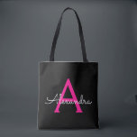 Monogramnaam warm roze zwart meisje Modern Tote Bag<br><div class="desc">Zwart en Hot Pink Elegant Voeg je eigen naam Monogram Book Bag. Deze boekentas kan worden aangepast om uw initiaal en voornaam op te nemen en als cadeau te geven voor kerst,  lieve 16-verjaardag,  Vrijgezellenfeest of een bruiloft.</div>
