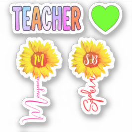 Monogramnaam Zonnebloemen voor Meisjes | Cadeau vo Sticker
