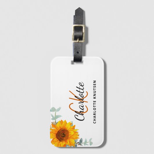 Monogramnaam zonnebloempitus bagagelabel (Voorkant (verticaal))