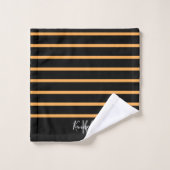Monogramnaam zwart en Oranje Stripes Pattern Bad Handdoek (Wasdoekje)