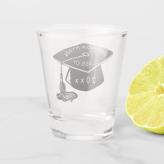Monogramnaam zwarte Graduation Cap, klasse 2023 Shot Glas (Achterkant)