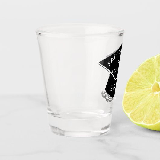 Monogramnaam zwarte Graduation Cap, klasse 2023 Shot Glas (Links)