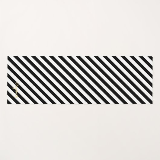Monogramoefening moderne zwarte en witte strepen yogamat (Voorkant (horizontaal))