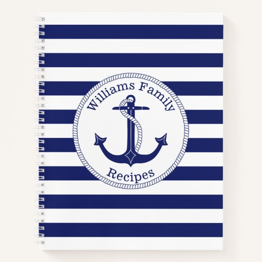 Monogramontvangst voor de Nautical Anchor Blue Str Notitieboek (Voorkant)