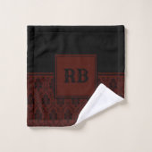 Monogrampatroon van Bourgogne en Black Damask Bad Handdoek (Wasdoekje)
