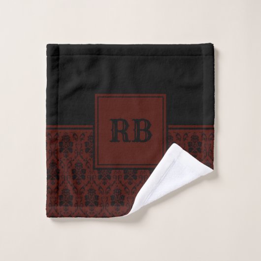Monogrampatroon van Bourgogne en Black Damask Bad Handdoek (Wasdoekje)