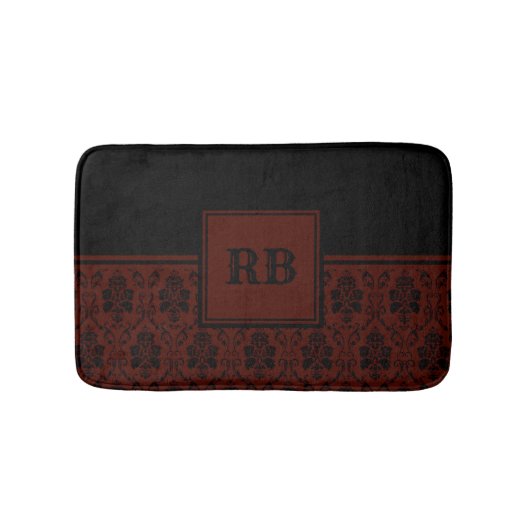 Monogrampatroon van Bourgogne en Black Damask Badmat (Voorkant)