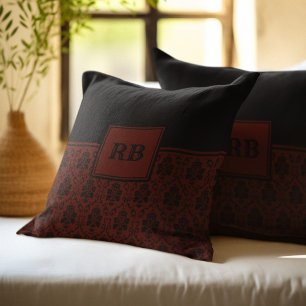 Monogrampatroon van Bourgogne en Black Damask Kussen