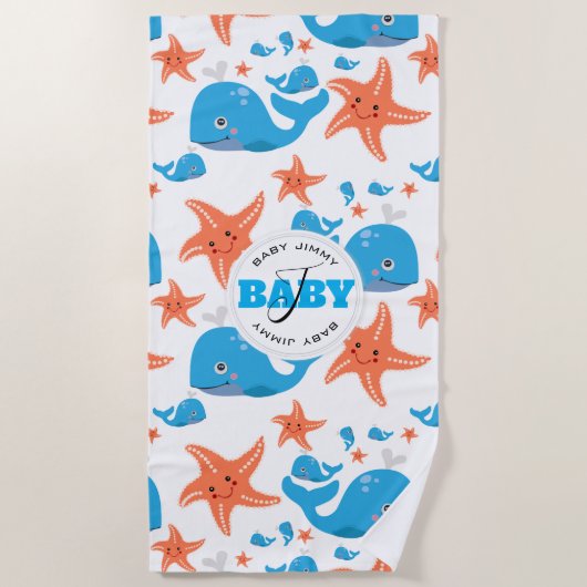 Monogrampatroon voor walvissen en Baby Strandlaken (Voorkant)