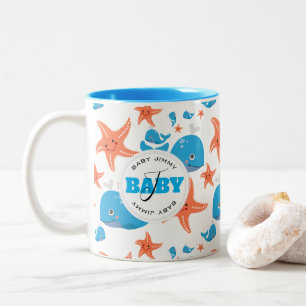 Monogrampatroon voor walvissen en Baby Tweekleurige Koffiemok