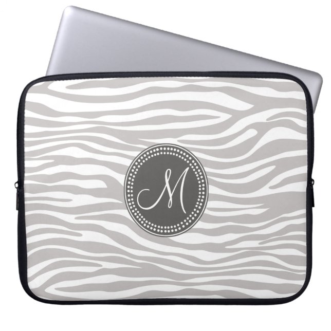 Monogrampatroon wit en grijs laptop sleeve (Voorkant)