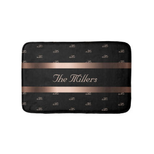 Monogrampatroon zwart roos goudfamilie elegant badmat
