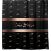 Monogrampatroon zwart roos goudfamilie elegant douchegordijn (Voorkant)