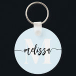 Monogrampenseel Handgeschreven Blauw Sleutelhanger<br><div class="desc">Vet serif monogram in combinatie met handgeschreven penseelkalligrafie.</div>