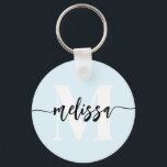 Monogrampenseel Handgeschreven Blauw Sleutelhanger<br><div class="desc">Vet serif monogram in combinatie met handgeschreven penseelkalligrafie.</div>