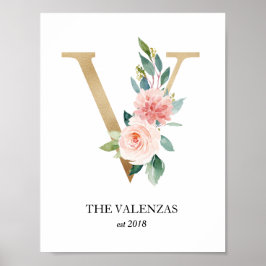 Monogramprint, letter V, huwelijkscadeau, kinderka Poster