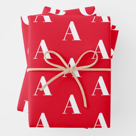 Monogramred white custom Initiaal letter Inpakpapier Vel (In situ)