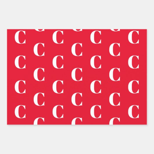 Monogramred white custom Initiaal letter Inpakpapier Vel (Voorkant 3)