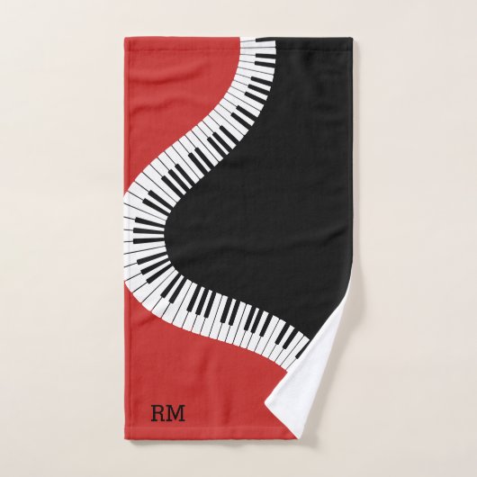 Monogramred white en black piano design bad handdoek (Handdoek)