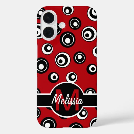 Monogramred, wit zwart cirkelpatroon Case-Mate iPhone case (Achterkant)