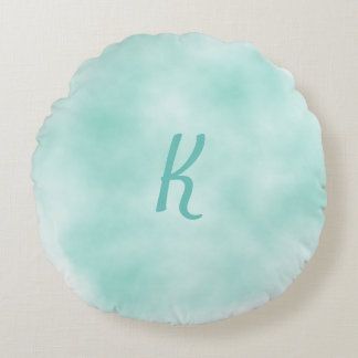 Monogramronde van Soft Aqua-Waterverf Rond Kussen