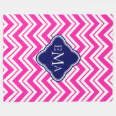 Monogramroze blauw en witte zigzag Chevron 2 Fleece Deken (Voorkant (Horizontaal))