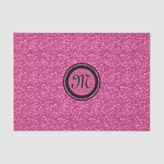 Monogramroze roze glitter en zwarte sparkles tissuepapier (Voorkant)