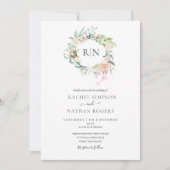 Monogramrozen Groene Bloemen Fotohuwelijk Kaart (Voorkant)