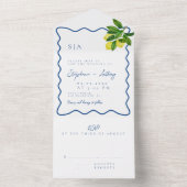 Monograms Lemon Citrus, Blue Wave Border Wedding   All In One Uitnodiging (Binnen)