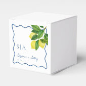 Monograms Lemon Citrus, Blue Wave Border Wedding   Bedankdoosjes (Voorkant Zijde)