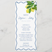 Monograms Lemon Citrus, Blue Wave Border Wedding   Menu (Voorkant)