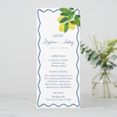 Monograms Lemon Citrus, Blue Wave Border Wedding   Menu (Staand voorkant)