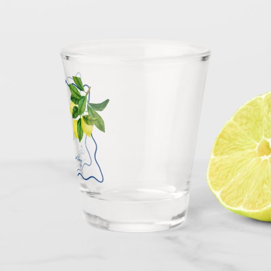 Monograms Lemon Citrus, Blue Wave Border Wedding   Shot Glas (Rechts)