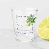 Monograms Lemon Citrus, Blue Wave Border Wedding   Shot Glas (Voorkant)