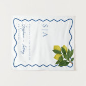 Monograms Lemon Citrus, Blue Wave Border Wedding   Wandkleed (Voorkant (horizontaal))