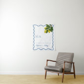 Monograms Lemon Citrus, Blue Wave Border Wedding   Wandkleed (In situ)