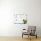 Monograms Lemon Citrus, Blue Wave Border Wedding   Wandkleed (In Situ (horizontaal))