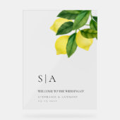 Monograms Lemon Citrus Branch Greenery Wedding  Acryl Bord (Voorkant)