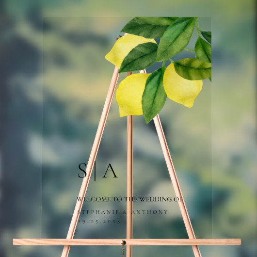Monograms Lemon Citrus Branch Greenery Wedding  Acryl Bord (Neutraal)