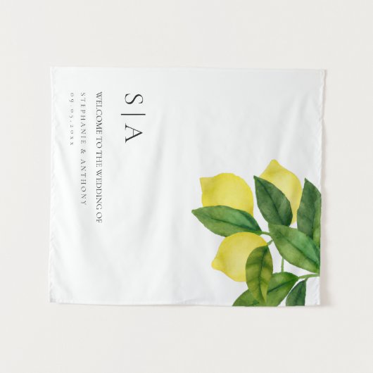 Monograms Lemon Citrus Branch Greenery Wedding  Wandkleed (Voorkant (horizontaal))