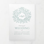 Monogramsage groene bladeren bruiloft all-in-one drieluik uitnodiging (Cover)