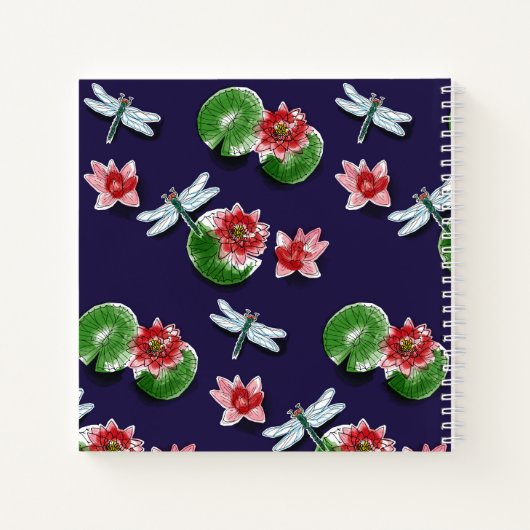 Monogramschets voor waterlio's en libellen|Laptop Notitieboek (Achterkant)