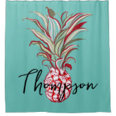 Monogramscript voor ogen, modern anananassenblauw douchegordijn (Voorkant)