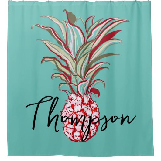 Monogramscript voor ogen, modern anananassenblauw douchegordijn (Voorkant)